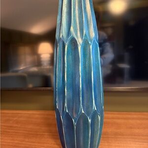 Decorative Blue Carved Wood Vase - Designer Style